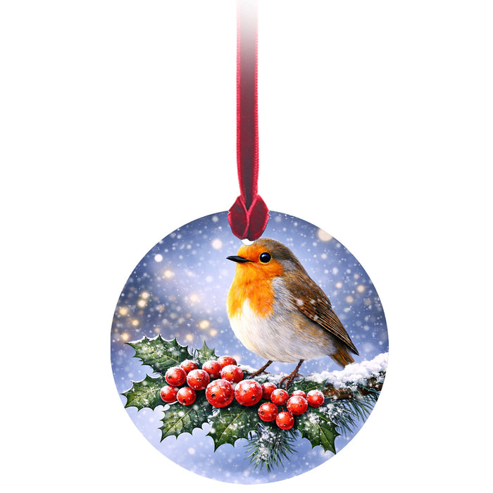 Christmas Tree Glass Hanger - Robin on Holly