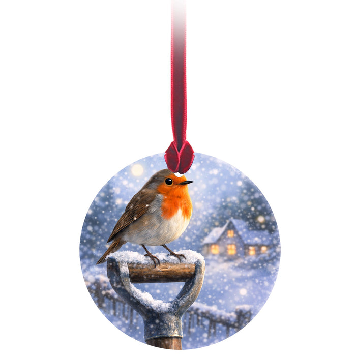 Christmas Tree Glass Hanger - Robin on Spade