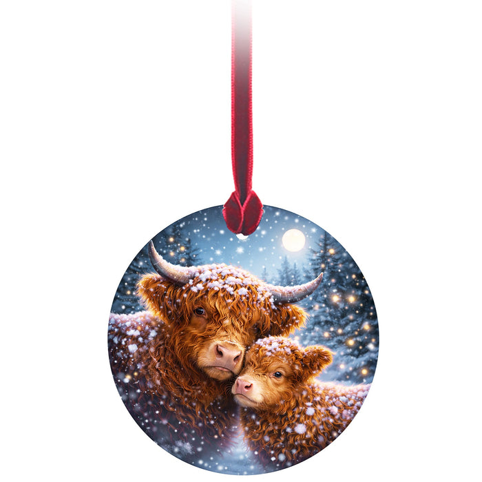 Christmas Tree Glass Hanger - Highland Cow with Calf