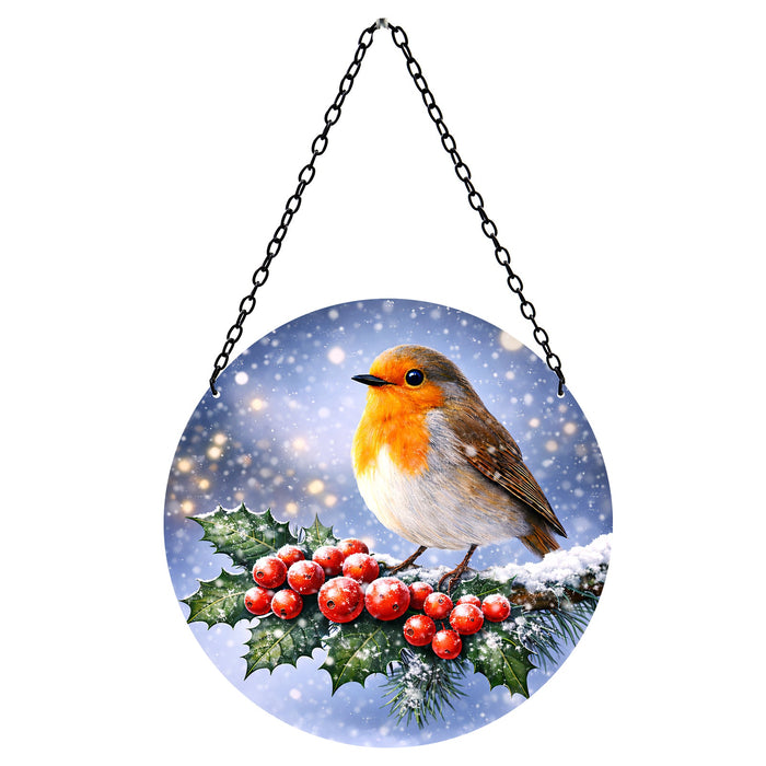 Glass Hanging Christmas Robin Suncatcher