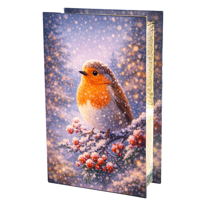 Glass Robin Christmas LED Light Box