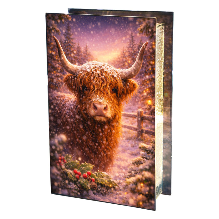 Glass Highland Cow Christmas LED Light Box
