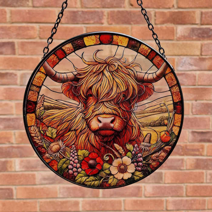 Stained Glass Highland Cow Suncatcher
