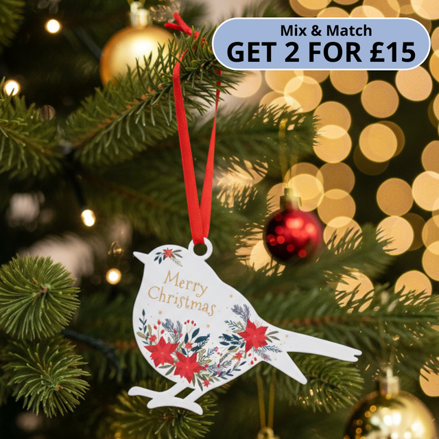 'Merry Christmas' - White Robin Hanging Decor