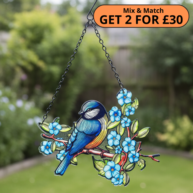 Cut Glass Hanging Suncatcher - Blue Tit