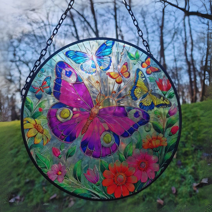 Large Glass Hanging Butterfly Suncatcher