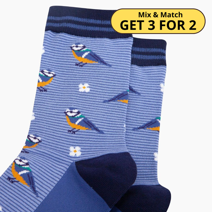 Blue Tit Floral Bamboo Socks