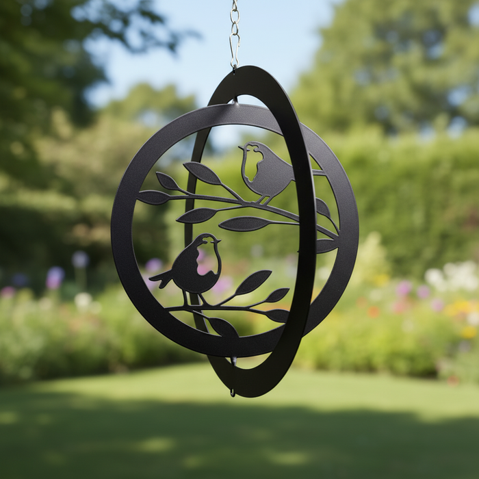 Two Robins Hanging Silhouette Orbit Spinner (Spins at Fixed 90°)