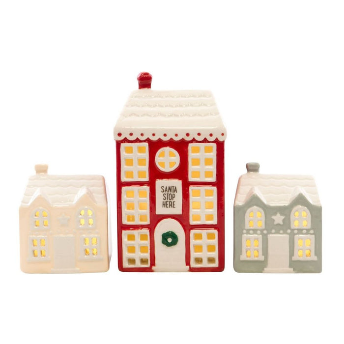 Christmas Village Ceramic LED Light Up Houses [Set of 3]