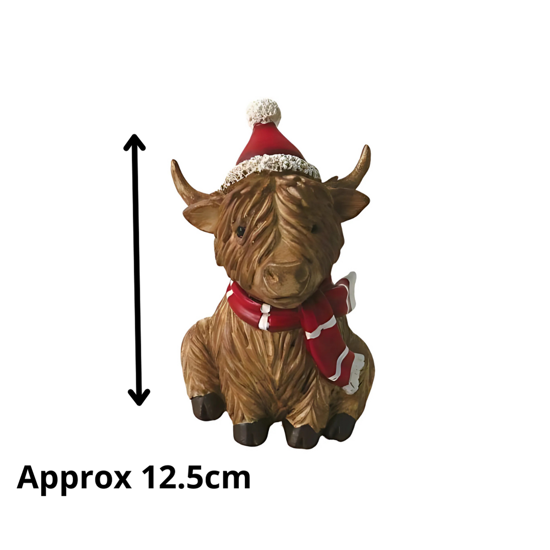 Sitting Highland Cow with Scarf & Hat — Flory's Online