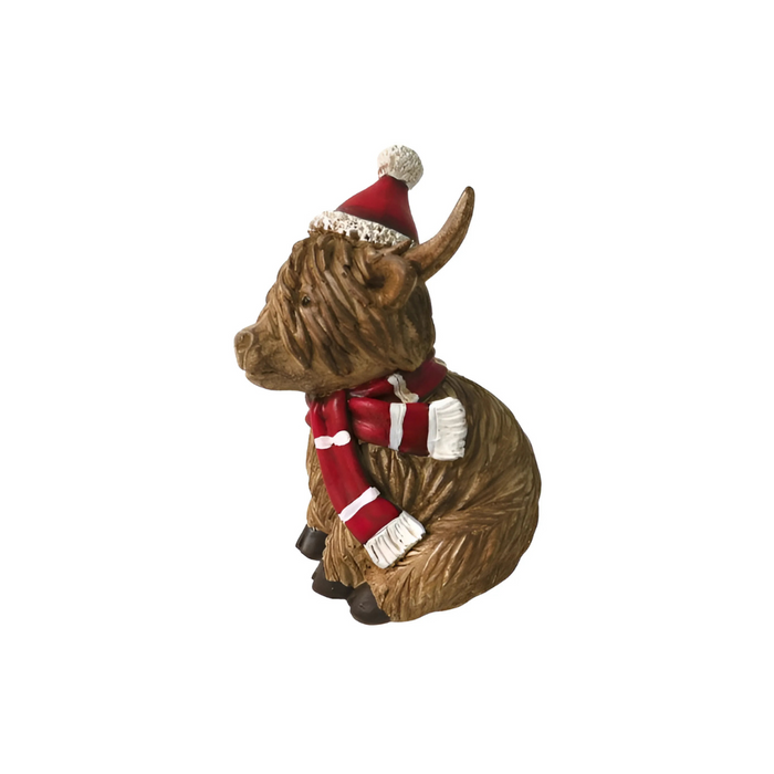 Sitting Highland Cow with Scarf & Hat — Flory's Online