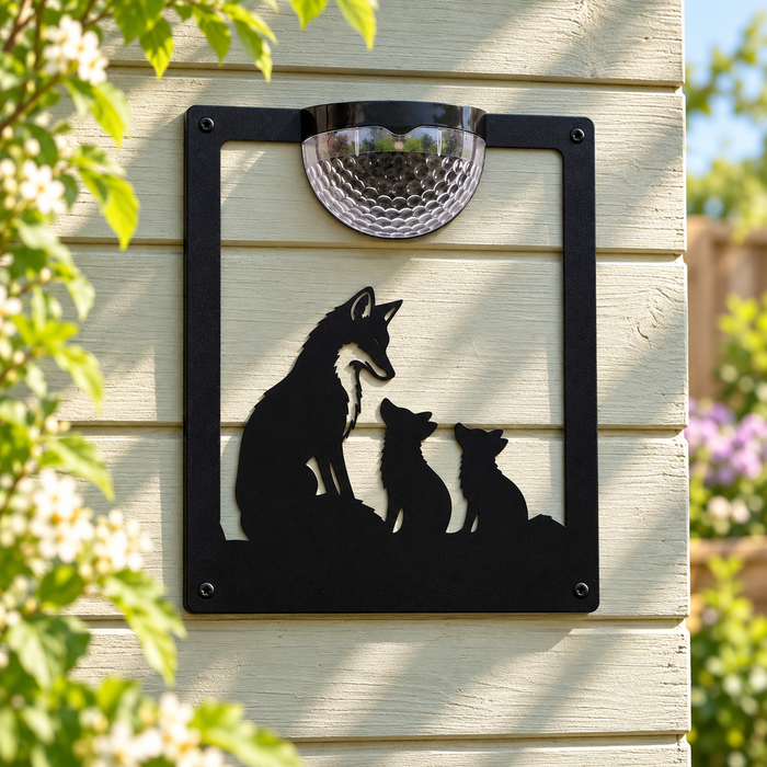 Fox & Cubs Solar Light Wall Plaque