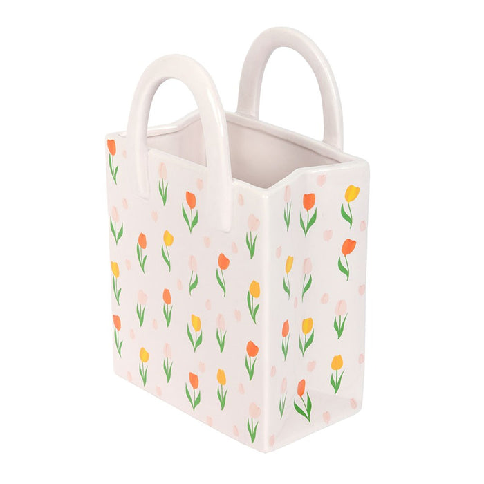 Large Tulip Print Ceramic Bag Shaped Flower Vase
