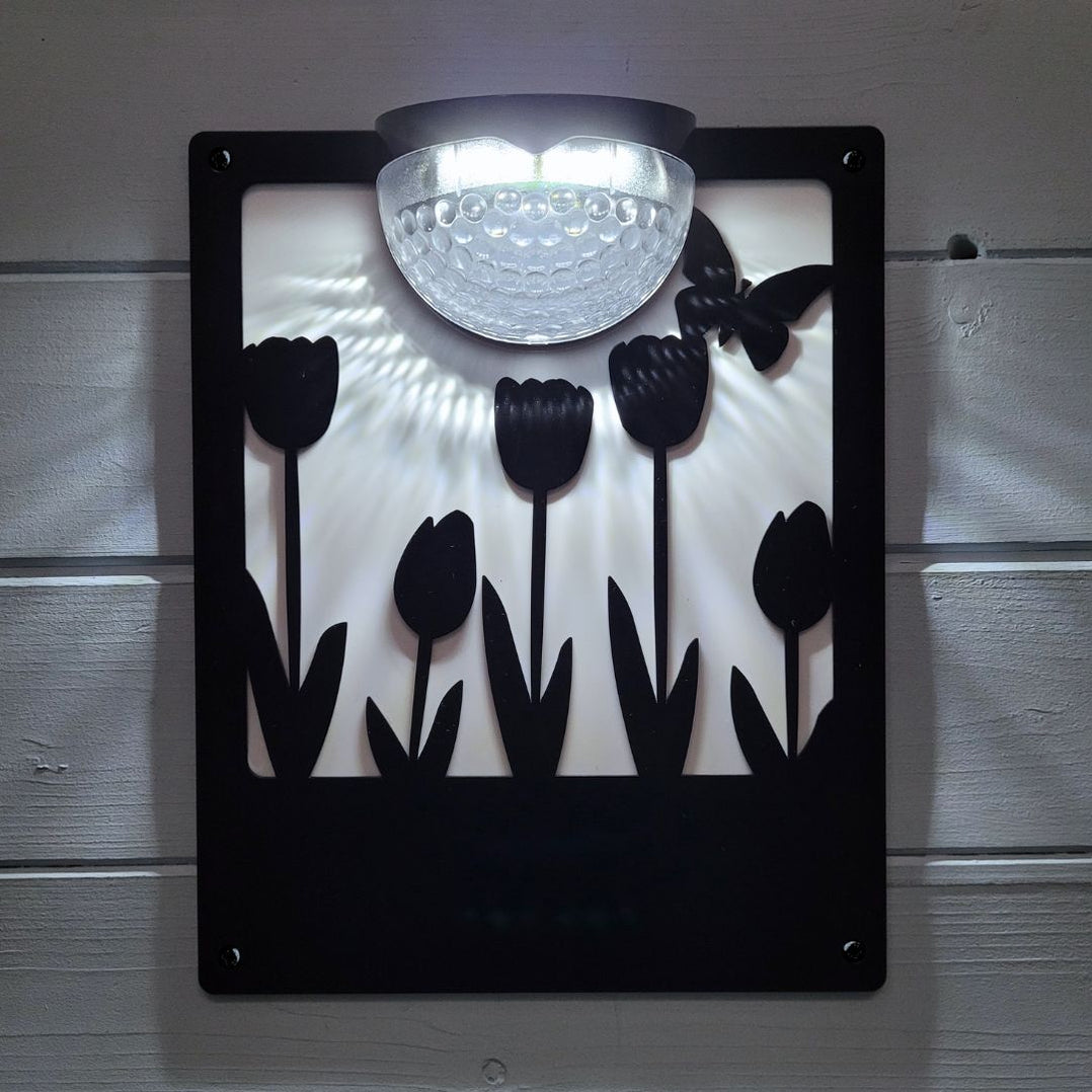Tulips Solar-Powered LED Light Wall Shed Plaque — Flory's Online
