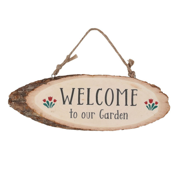 Welcome To Our Garden Wood Slice Hanging Sign