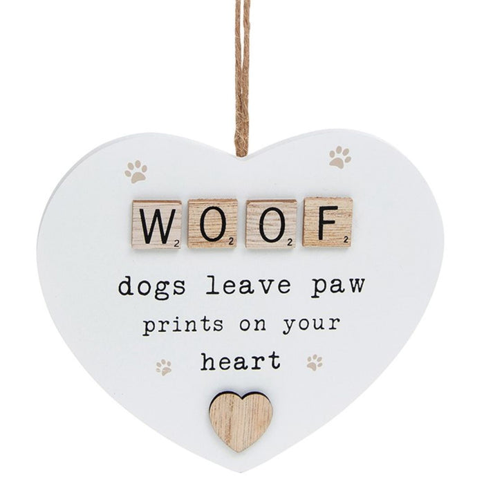 'Woof' Scrabble Hanging Heart Sentiment Sign