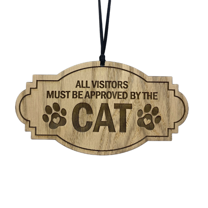 'Approved By The Cat' Oak Plaque
