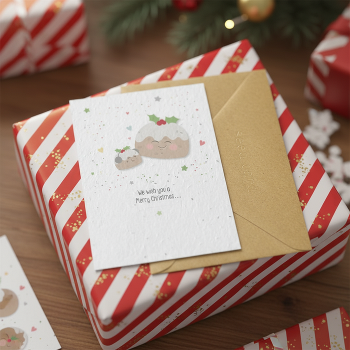 'We wish you a Merry Christmas' Cute Pudding Plantable Seeded Card
