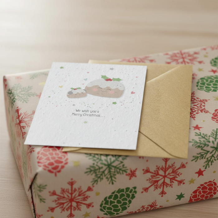 'We wish you a Merry Christmas' Cute Pudding Plantable Seeded Card