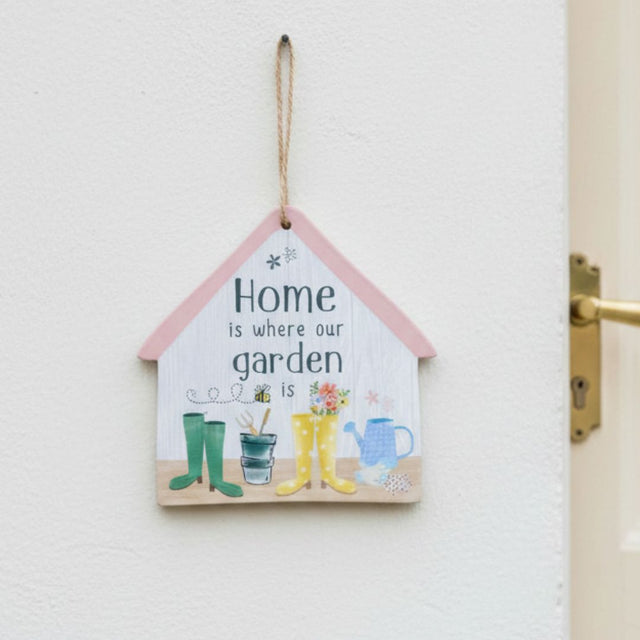 'Home is where our garden is' Happy Garden Hanging Plaque