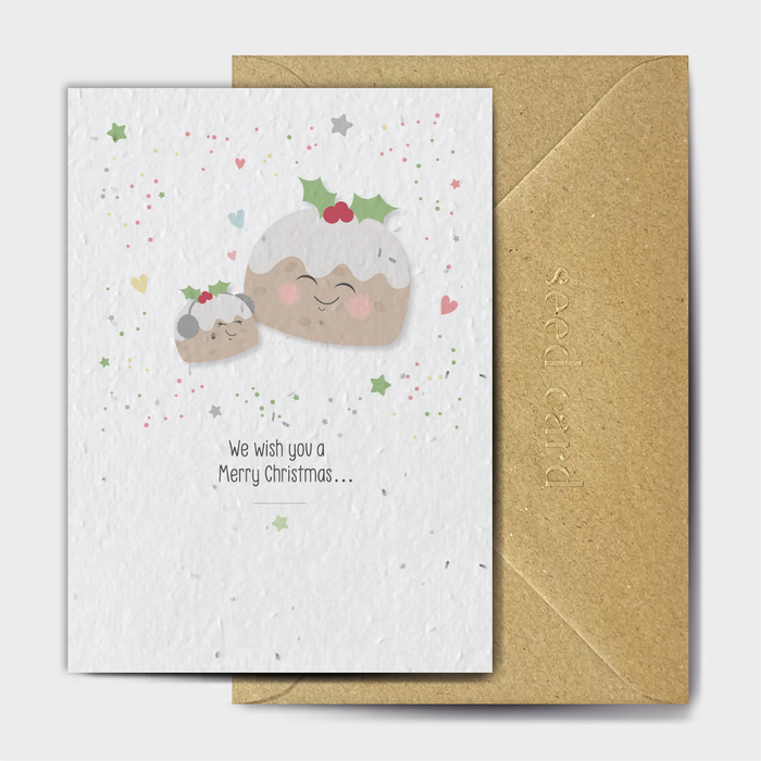 'We wish you a Merry Christmas' Cute Pudding Plantable Seeded Card