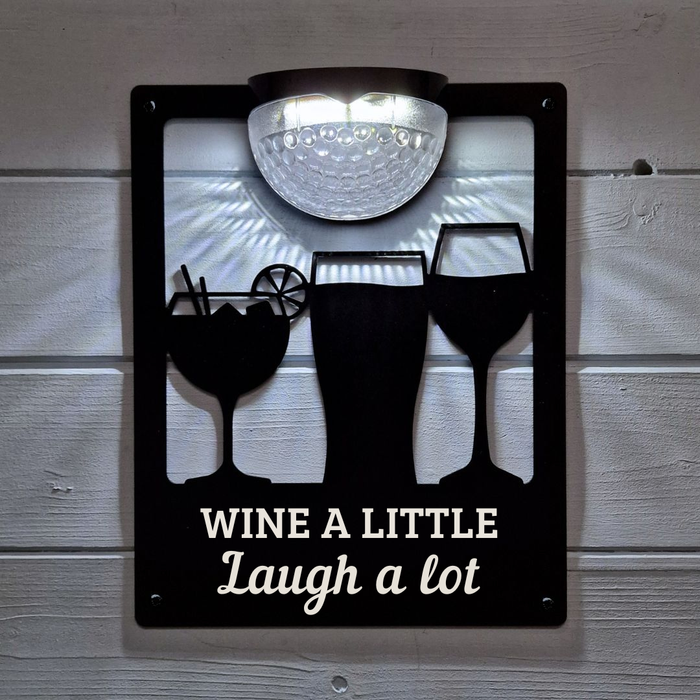 'Wine a little, Laugh a lot' Drinks Solar Light Wall Plaque