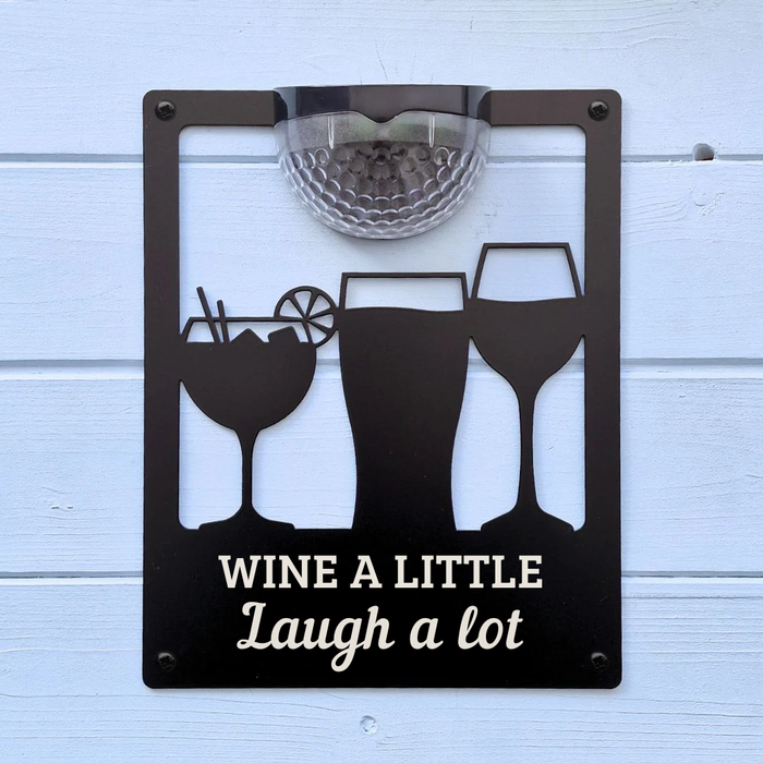 'Wine a little, Laugh a lot' Drinks Solar Light Wall Plaque