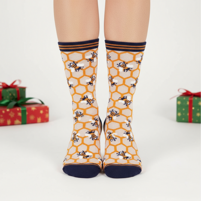 Women's Honeycomb and Bee Bamboo Socks