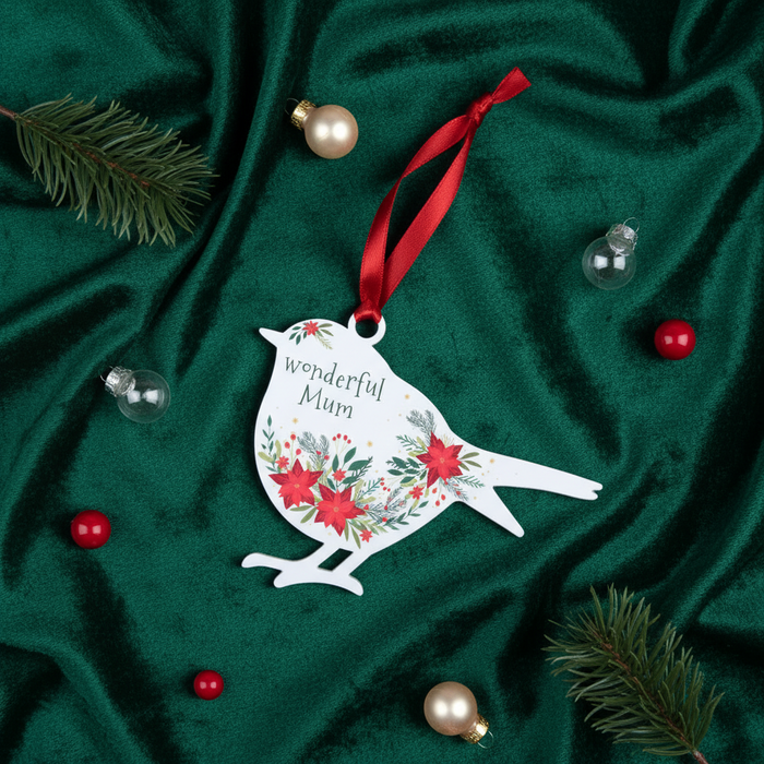 'Wonderful Mum' - White Robin Hanging Decor