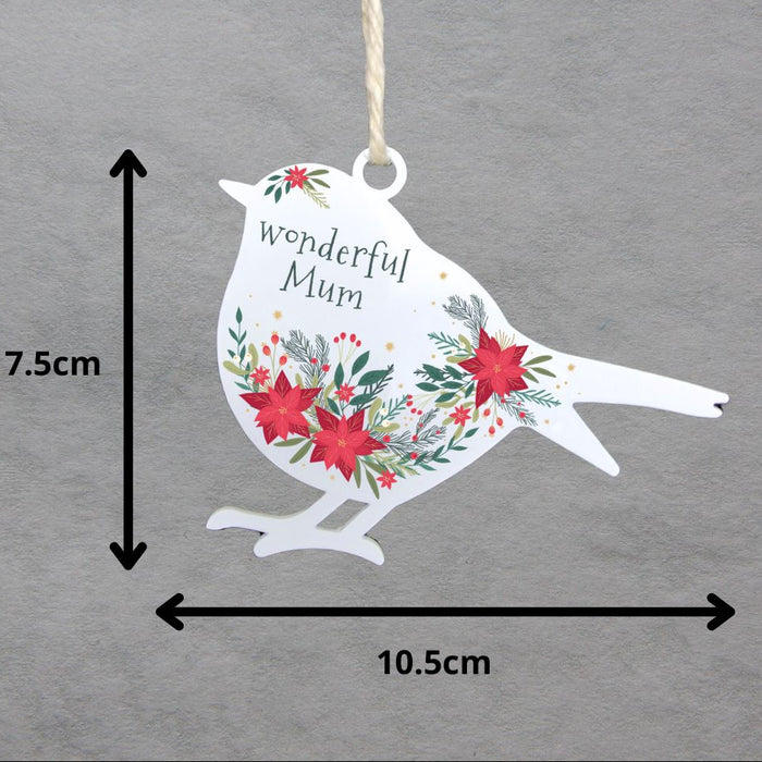 'Wonderful Mum' - White Robin Hanging Decor