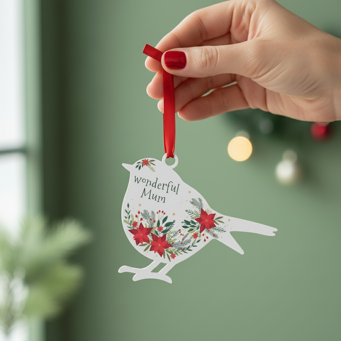'Wonderful Mum' - White Robin Hanging Decor