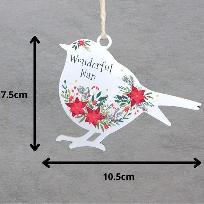 'Wonderful Nan' - White Robin Hanging Decor