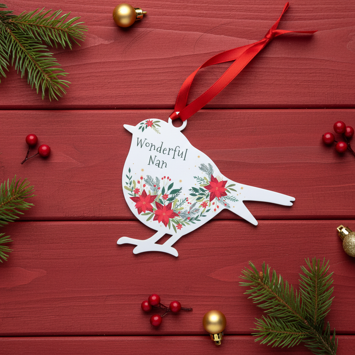 'Wonderful Nan' - White Robin Hanging Decor