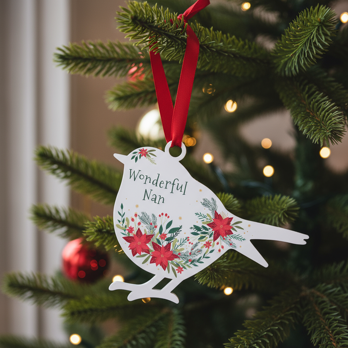 'Wonderful Nan' - White Robin Hanging Decor