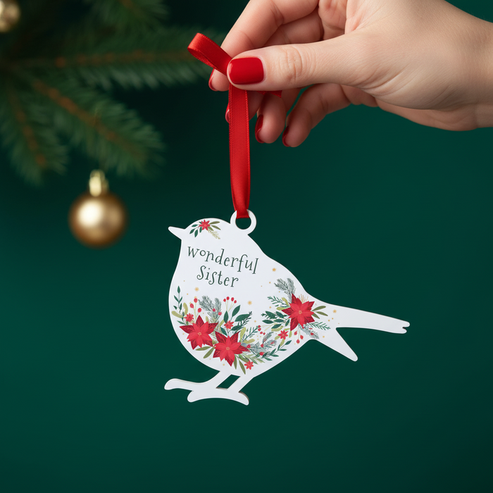 'Wonderful Sister' - White Robin Hanging Decor