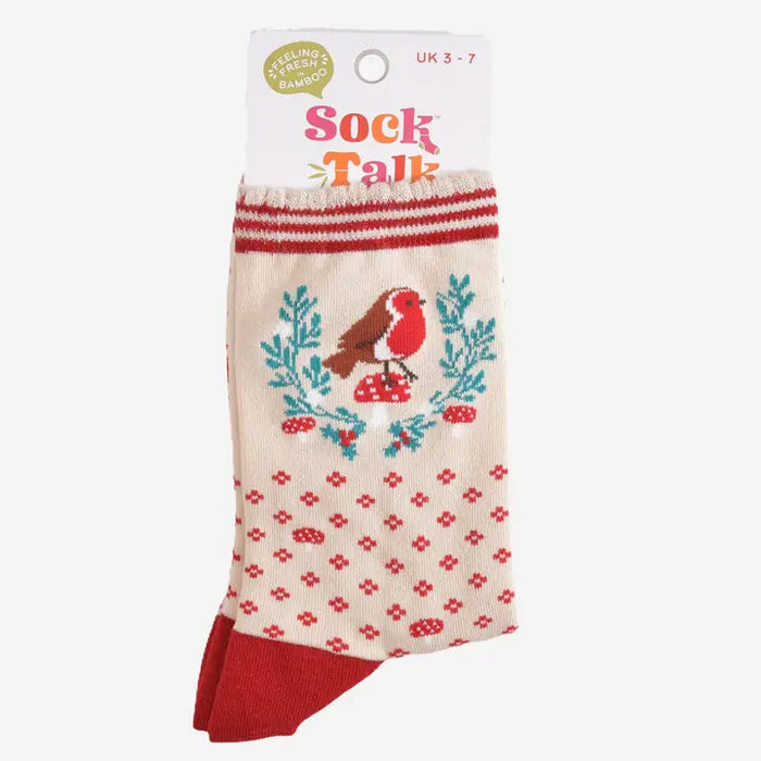 Women's Christmas Robin Wreath Bamboo Socks