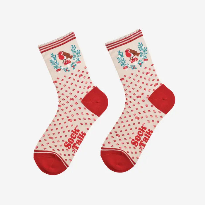 Women's Christmas Robin Wreath Bamboo Socks