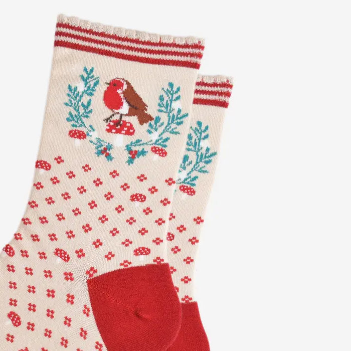 Women's Christmas Robin Wreath Bamboo Socks