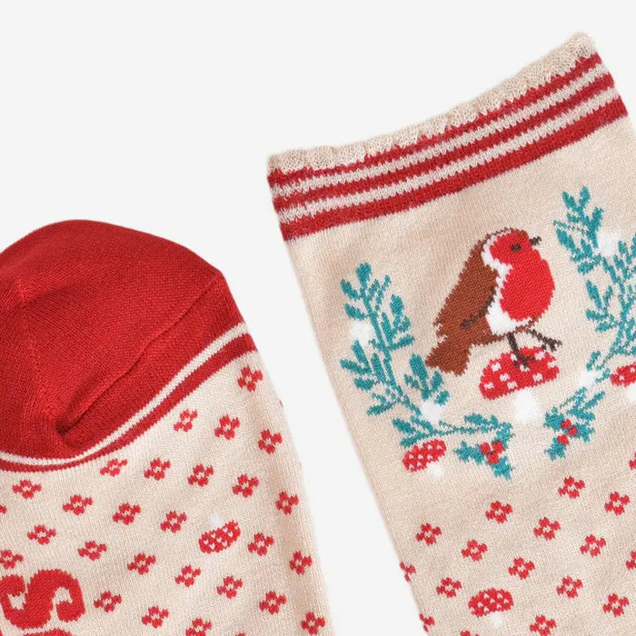 Women's Christmas Robin Wreath Bamboo Socks