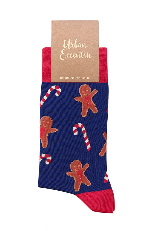 Unisex Gingerbread and Candy Canes Socks Size 6-11 UK