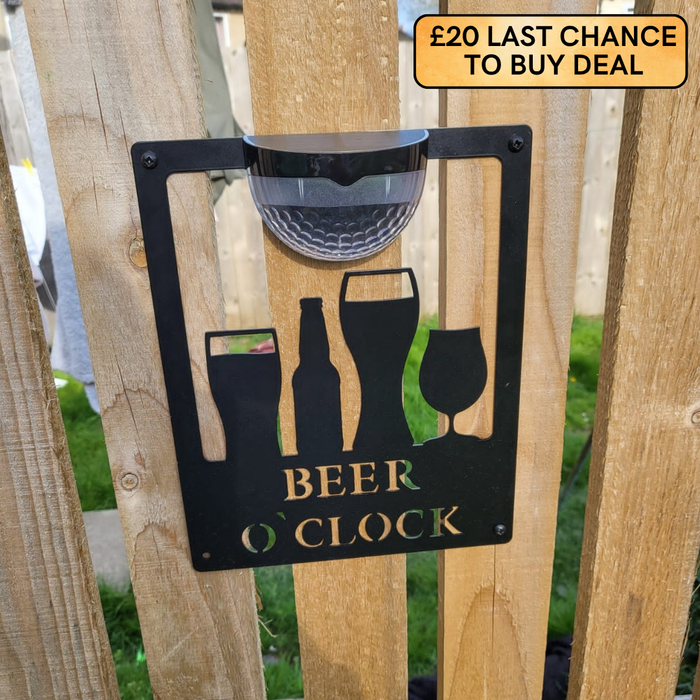 Beer O'Clock Sign with Solar Powered Light