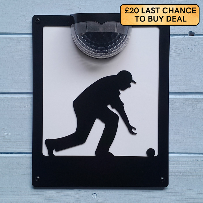Man Lawn Bowler Wall Plaque with Solar Powered Light