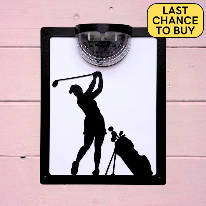 Female Golfer Solar Light Wall Plaque