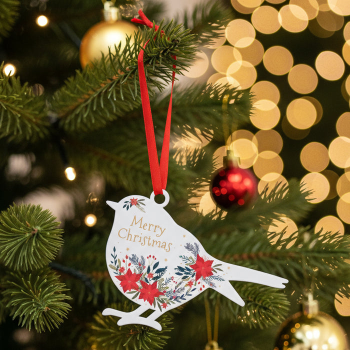 'Merry Christmas' - White Robin Hanging Decor