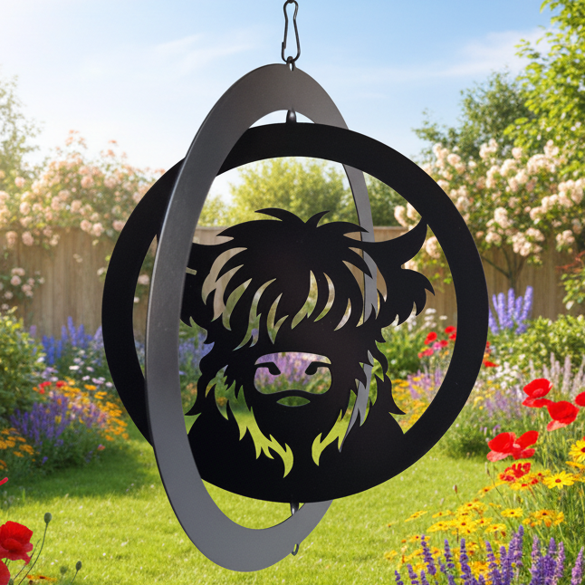 Highland Cow Hanging Silhouette Orbit Spinner