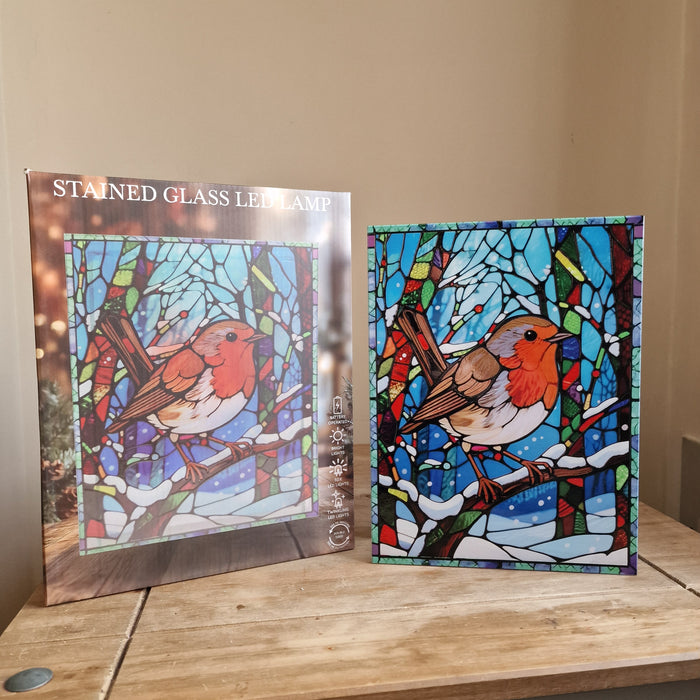Large Stained Glass Robin LED Lamp