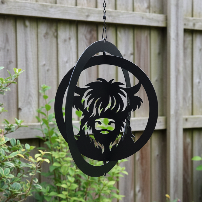 IMPERFECT - Highland Cow Hanging Silhouette Orbit Spinner