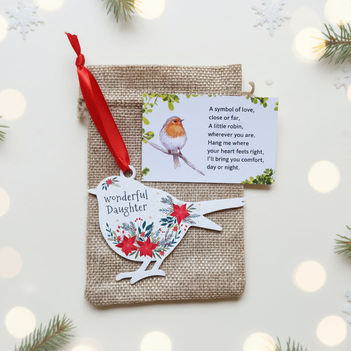 'Wonderful Daughter' - White Robin Hanging Decor