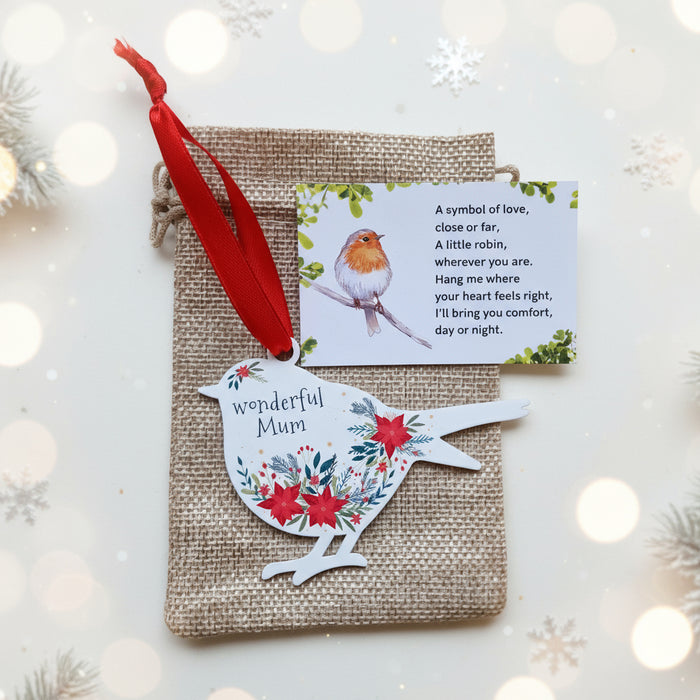 'Wonderful Mum' - White Robin Hanging Decor
