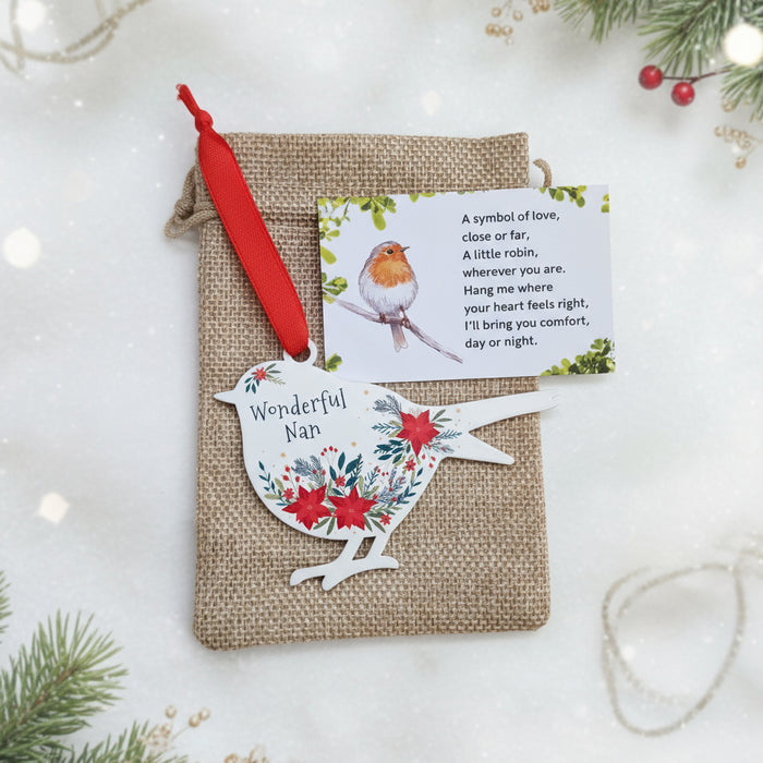 'Wonderful Nan' - White Robin Hanging Decor